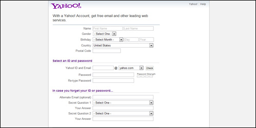 Fill out info on Yahoo
